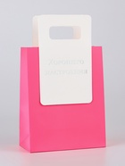 Пакет подарочный ламинированный с вырубной ручкой, 18×23×9 см, фуксия - Фото 1