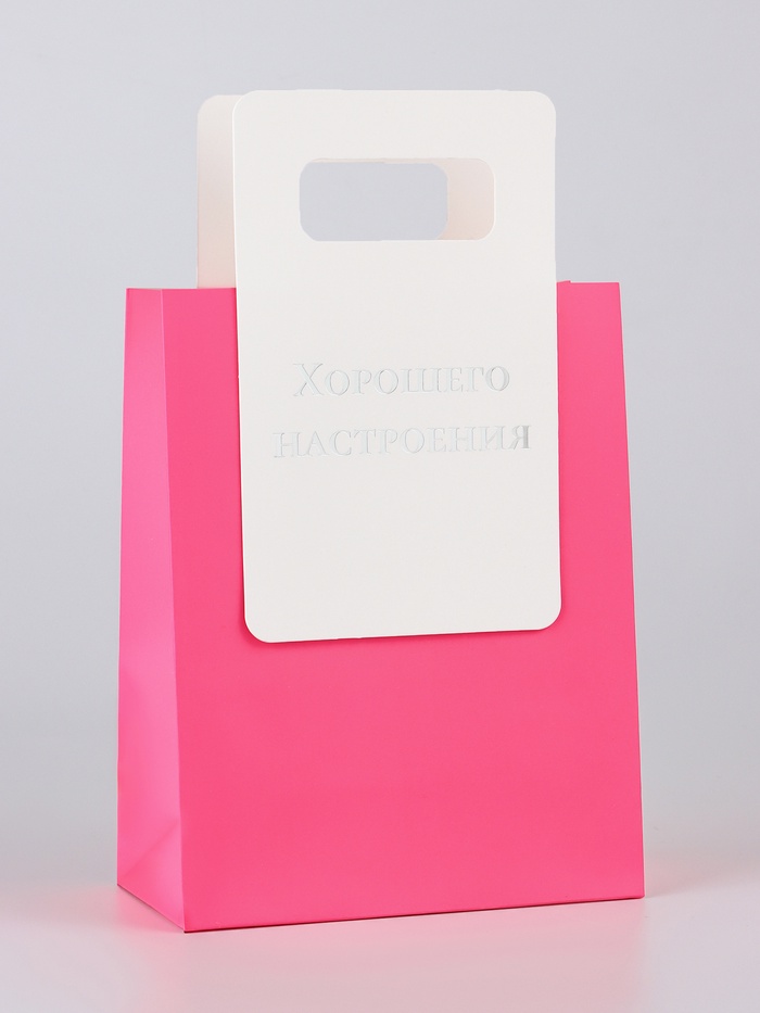 Пакет подарочный ламинированный с вырубной ручкой, 18×23×9 см, фуксия - Фото 1