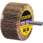 Круг лепестковый шлифовальный STAYER 36608-120, P120, d шпильки = 6 мм, 60 х 30 мм 10783553 - фото 4152923