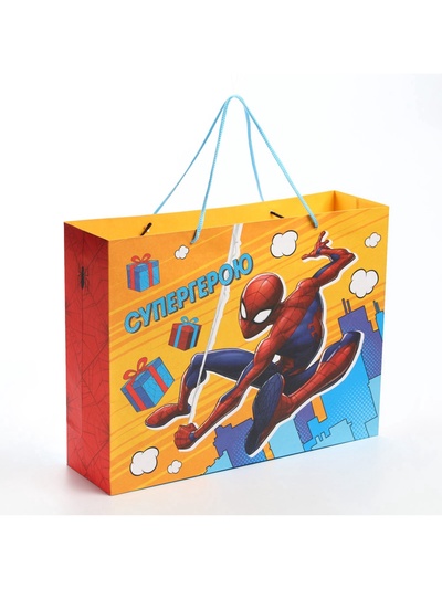 Пакет подарочный крафт «Супергерою», 40×31×11.5 см, Человек-паук