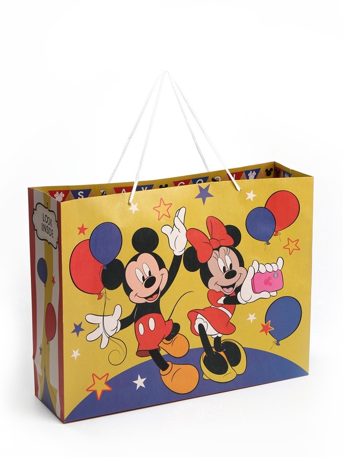 Пакет подарочный крафт Happy Birthday, 40×31×11.5 см, Микки Маус - Фото 1