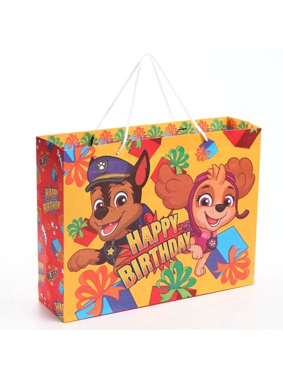 Пакет подарочный крафт Happy Birthday, 40×31×11.5 см, Щенячий патруль