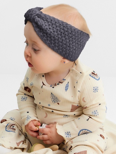 Повязка вязаная для девочки «Крошка Я», 17 см, серая