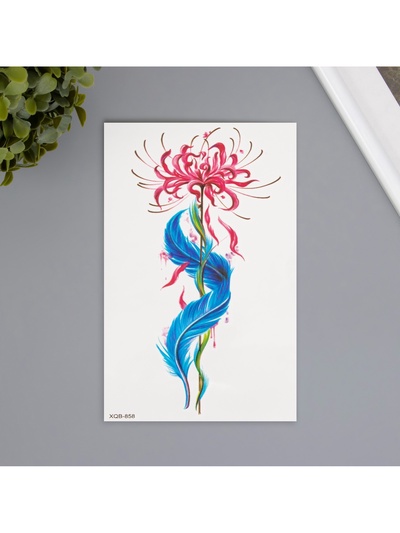 Переводная тату на тело цветная «Цветок с пером», 11.4×21 см