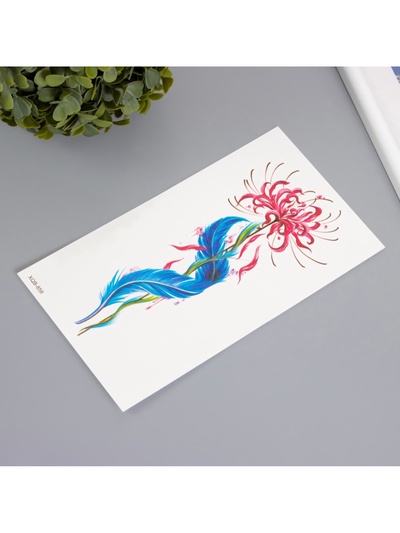 Переводная тату на тело цветная «Цветок с пером», 11.4×21 см