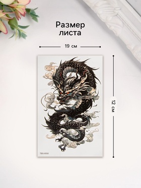 Переводная тату на тело цветная «Облачный чёрный дракон», 12?19 см (комплект 2 шт)