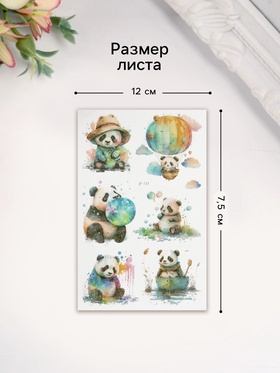 Переводные тату на тело светящиеся с блёстками «Панда малыш», 7.5?12 см (комплект 2 шт)