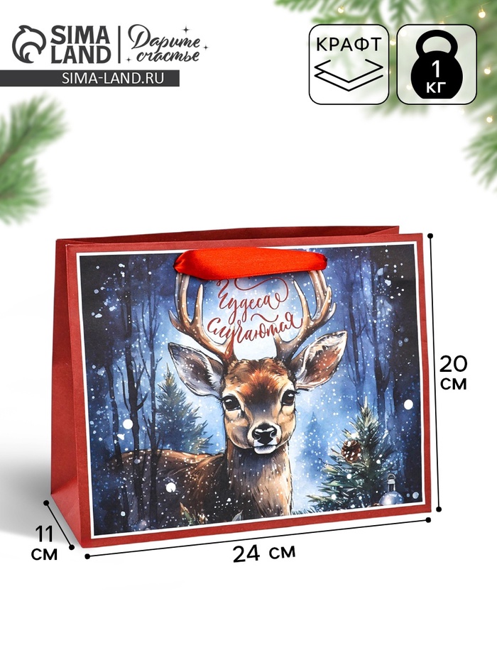 Пакет подарочный новогодний крафтовый, «Чудеса случаются», 23×18×10 см - Фото 1