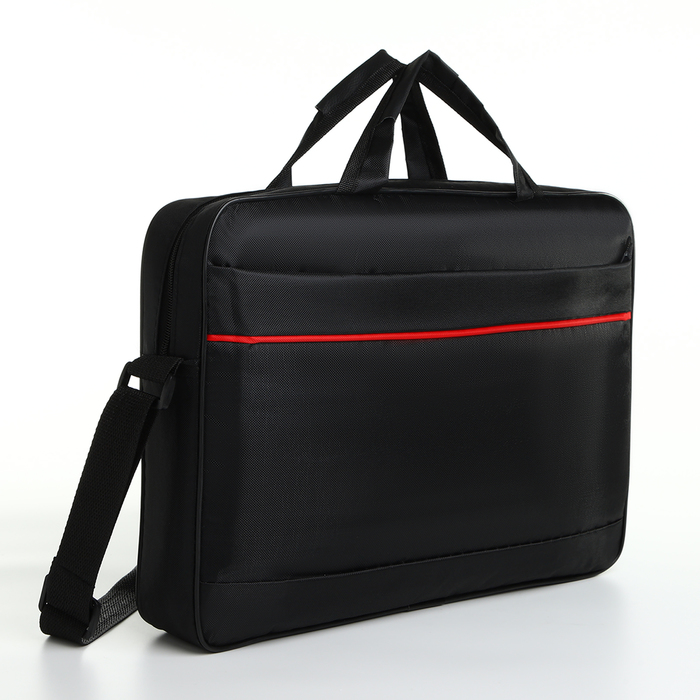 Сумка для ноутбука на молнии, наружный карман, длинный ремень, 40.5×6.5×31.5 см, чёрная - Фото 1