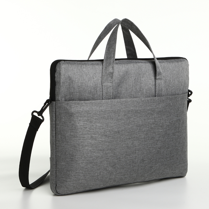 Сумка для ноутбука на молнии, наружный карман, держатель для чемодана, длинный ремень, 37.5×3×27.5 см, серая - Фото 1