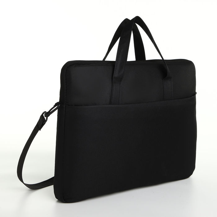 Сумка для ноутбука на молнии, наружный карман, держатель для чемодана, длинный ремень, 37.5×3×27.5 см, чёрная - Фото 1