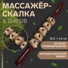 Массажёр «Скалка», универсальный, 36.5×5.8 см, 5 шаров с шипами, деревянный - Фото 1