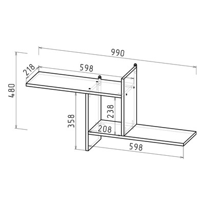 Полка навесная ПН-1 990х218х480, Дуб сонома
