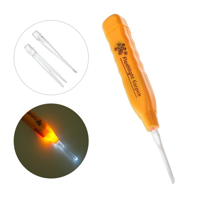 Палочка для чистки ушей Luazon LES-03, LED-подсветка, 3 насадки, от батареек - Фото 1