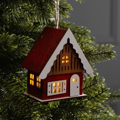Подвеска световая «Красный домик», 9.5×5.5×10 см, 1 LED, от батареек AG10×3, свечение тёплое белое