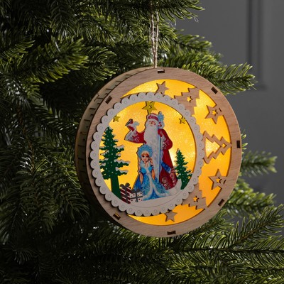 Подвеска световая «Дед Мороз и Снегурочка», 15×3 см, 6 LED, от батареек АААx2, свечение тёплое белое