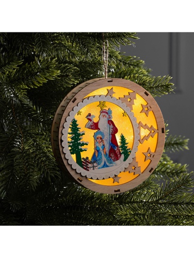 Подвеска световая «Дед Мороз и Снегурочка», 15×3 см, 6 LED, от батареек АААx2, свечение тёплое белое