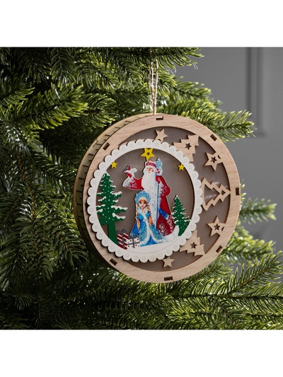 Подвеска световая «Дед Мороз и Снегурочка», 15×3 см, 6 LED, от батареек АААx2, свечение тёплое белое