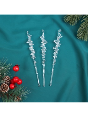 Набор ёлочных игрушек 4 шт. «Зимнее волшебство. Сосулька с капелькам» пластик, 14.5?1 см, прозрачный (комплект 3 шт)