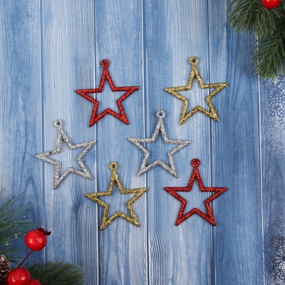 Ёлочные игрушки 6 шт. «Зимнее волшебство. Звезда блеск грация» пластик, 5×4.5 см, МИКС