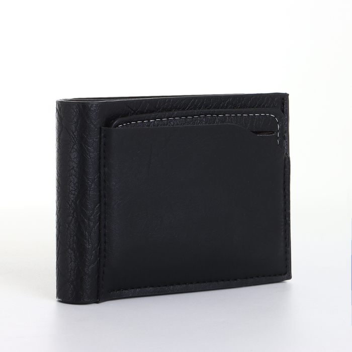Портмоне мужское, с картхолдером, без застёжки, чёрное - Фото 1