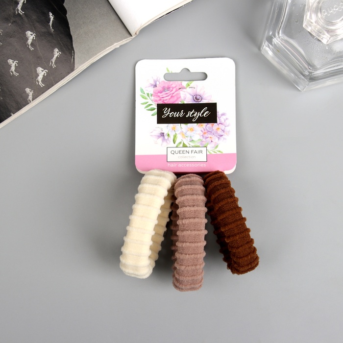 Резинки для волос QF «Махрушка спорт», набор 3 шт., нежность стиль, 5 см - Фото 1