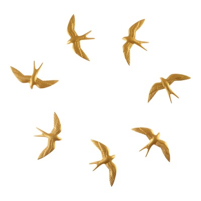 Панно на стену, декор из гипса «Ласточки», 7 шт., 18×11 см, золотые