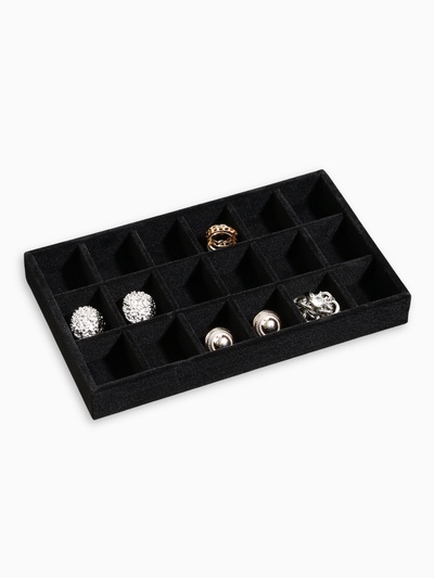 Подставка для украшений QF, 18 ячеек, флок, 21×12.3×2.5 см, чёрная