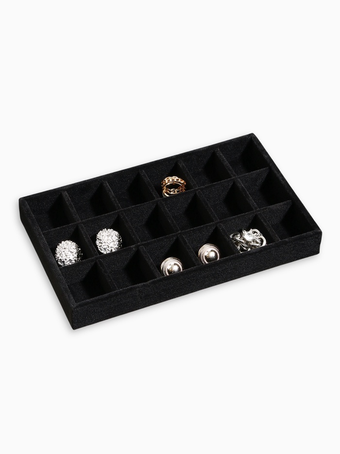 Подставка для украшений QF, 18 ячеек, флок, 21×12.3×2.5 см, чёрная - Фото 1