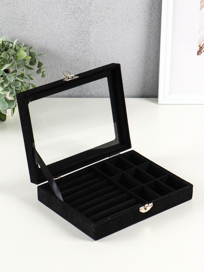 Шкатулка для украшений Chido, 8 полос, 9 ячеек, 20×15×4.5, чёрная