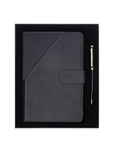 Ежедневник недатированный А5, 140 листов в клетку, кожзам, с ручкой, в подарочной коробке, серый