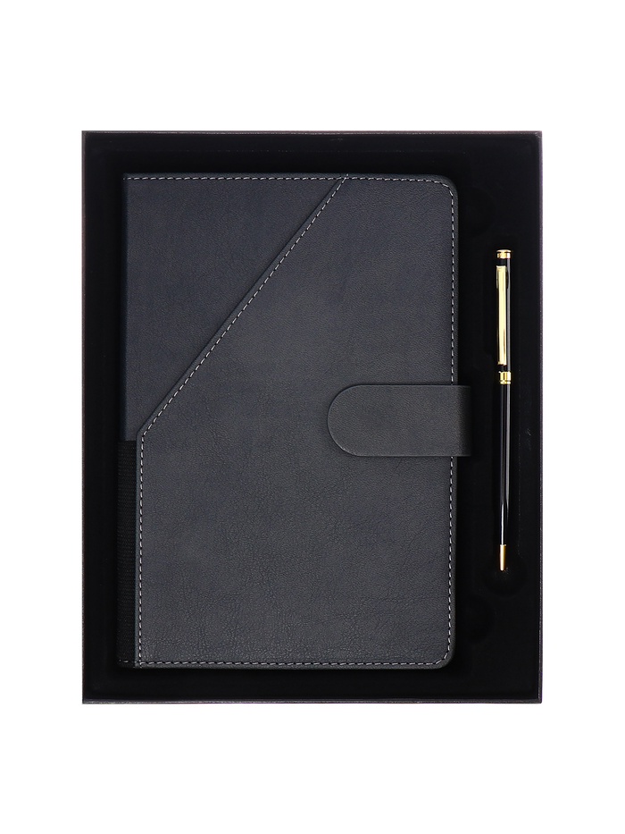 Ежедневник недатированный А5, 140 листов в клетку, кожзам, с ручкой, в подарочной коробке, серый - Фото 1