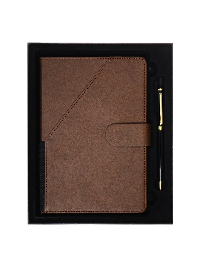 Ежедневник недатированный А5, 140 листов в клетку, кожзам, с ручкой, в подарочной коробке, коричневый - Фото 1