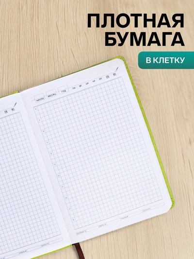 Ежедневник недатированный А5, с хлястиком, 140 листов, в клетку, кожзам, зеленый
