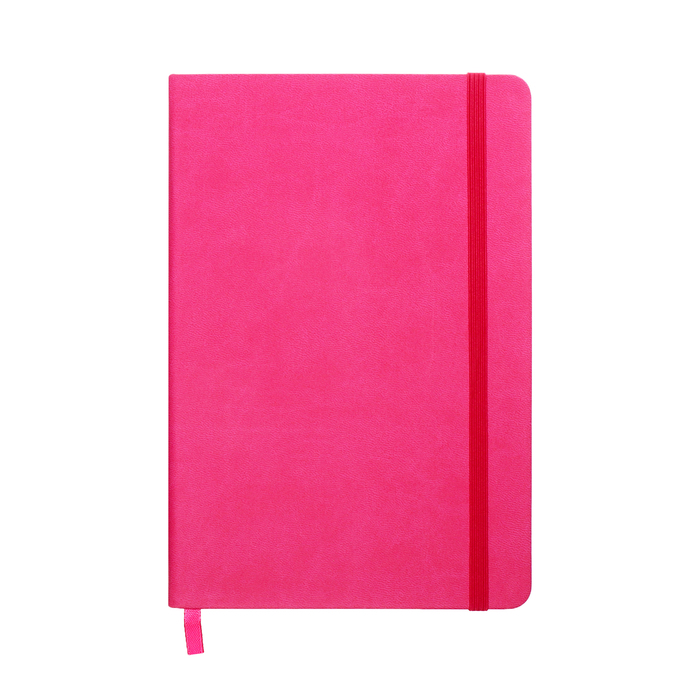 

Ежедневник недатированный A5, 140л, клетка, кожзам, на резинке, желтый срез, Фуксия