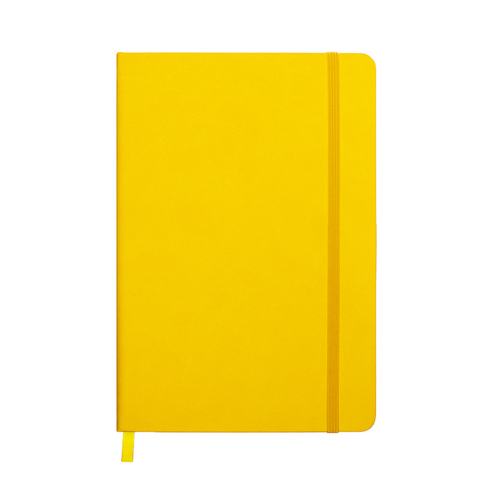 Ежедневник недатированный A5, 140 л, клетка, кожзам, на резинке, черный срез, Желтый - Фото 1