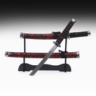 Макет оружия «Сувенирные катаны на подставке 2в1. Красный дракон на чёрном», подарочный набор, ножны кожзам, 47 см; 70 см - Фото 1