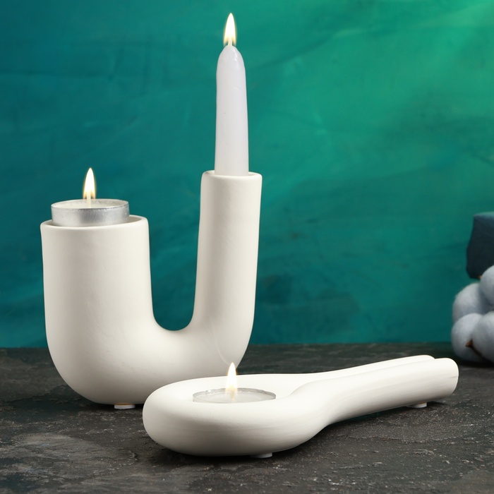 Набор подсвечников TAKE IT EASY «Кьелл и Луи», белый, 2 шт., 5×11 см; 18×2 см - Фото 1