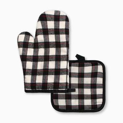 Кухонный набор «Этель. Клетка»: прихватка 17×17 см, варежка-прихватка 26×16 см, чёрный