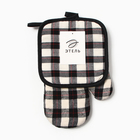 Кухонный набор «Этель. Клетка»: прихватка 17×17 см, варежка-прихватка 26×16 см, чёрный - Фото 5