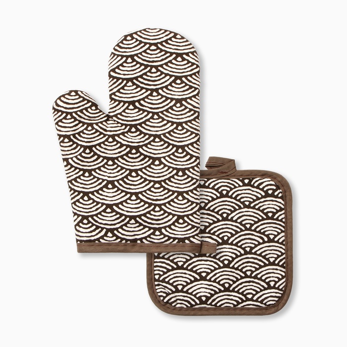 Кухонный набор Этель «Узор», прихватка 17×17 см, варежка-прихватка 26×16 см,100% п/э - Фото 1