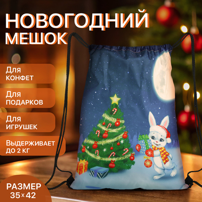 Мешок для подарков новогодний на шнурке «Зайчик», разноцветный