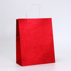 Пакет подарочный бумажный с глиттером красный, 21×11×27 см - Фото 2