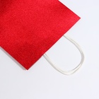 Пакет подарочный бумажный с глиттером красный, 21×11×27 см - Фото 4