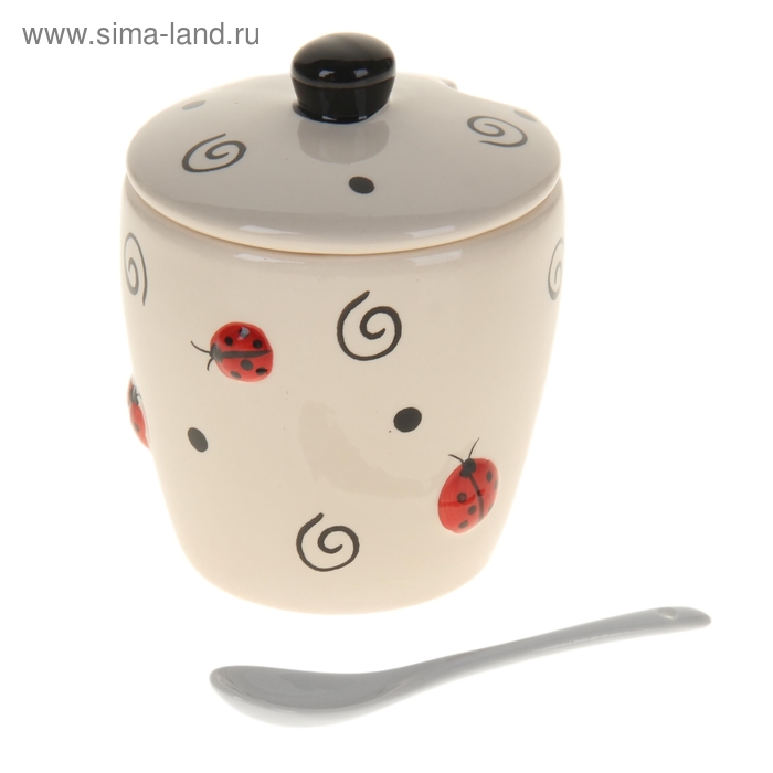 Сахарница с ложкой 400 мл "Божьи коровки" - Фото 1