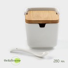 Банка для сыпучих продуктов BellaTenero, 280 мл, 9×9.5 см, с ложкой, бамбуковая крышка, фарфор, белая - Фото 1