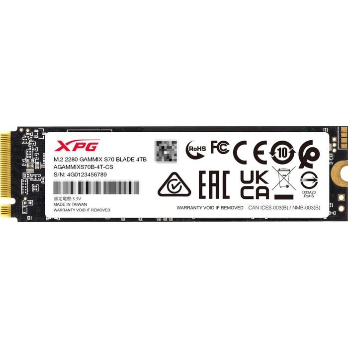 Накопитель SSD A-Data PCIe 4.0 x4 4TB AGAMMIXS70B-4T-CS XPG Gammix S70 Blade M.2 2280 - Фото 1