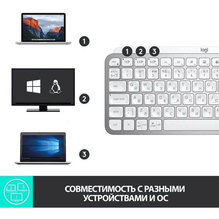 Клавиатура Logitech MX Keys Mini серебристый/белый USB беспроводная BT/Radio LED (920-01049   107807 - фото 51662185