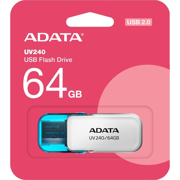 Флешка A-Data 64GB UV240 AUV240-64G-RWH USB2.0 белый/голубой - фото 51662317