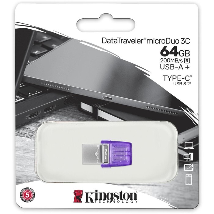 Флешка Kingston 64GB DataTraveler microDuo 3C DTDUO3CG3/64GB USB3.0 фиолетовый - фото 51664213